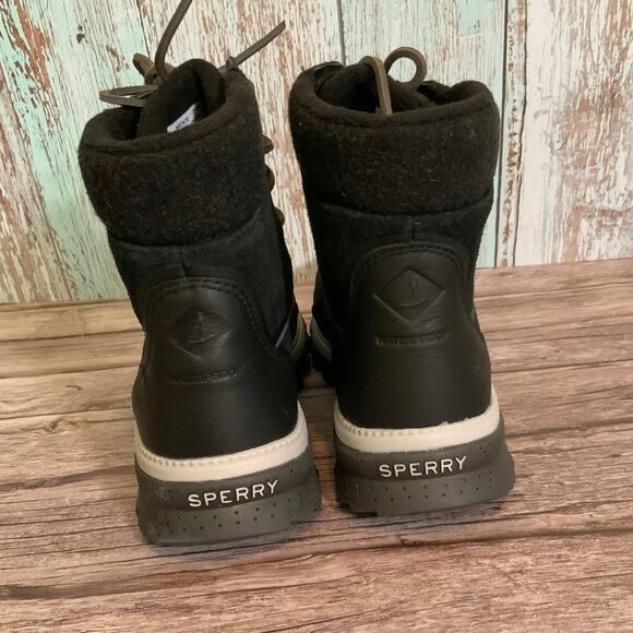Sperry Unisex Black Leather Winter Boots Mens 7.5 Womens 9 Snow Duck